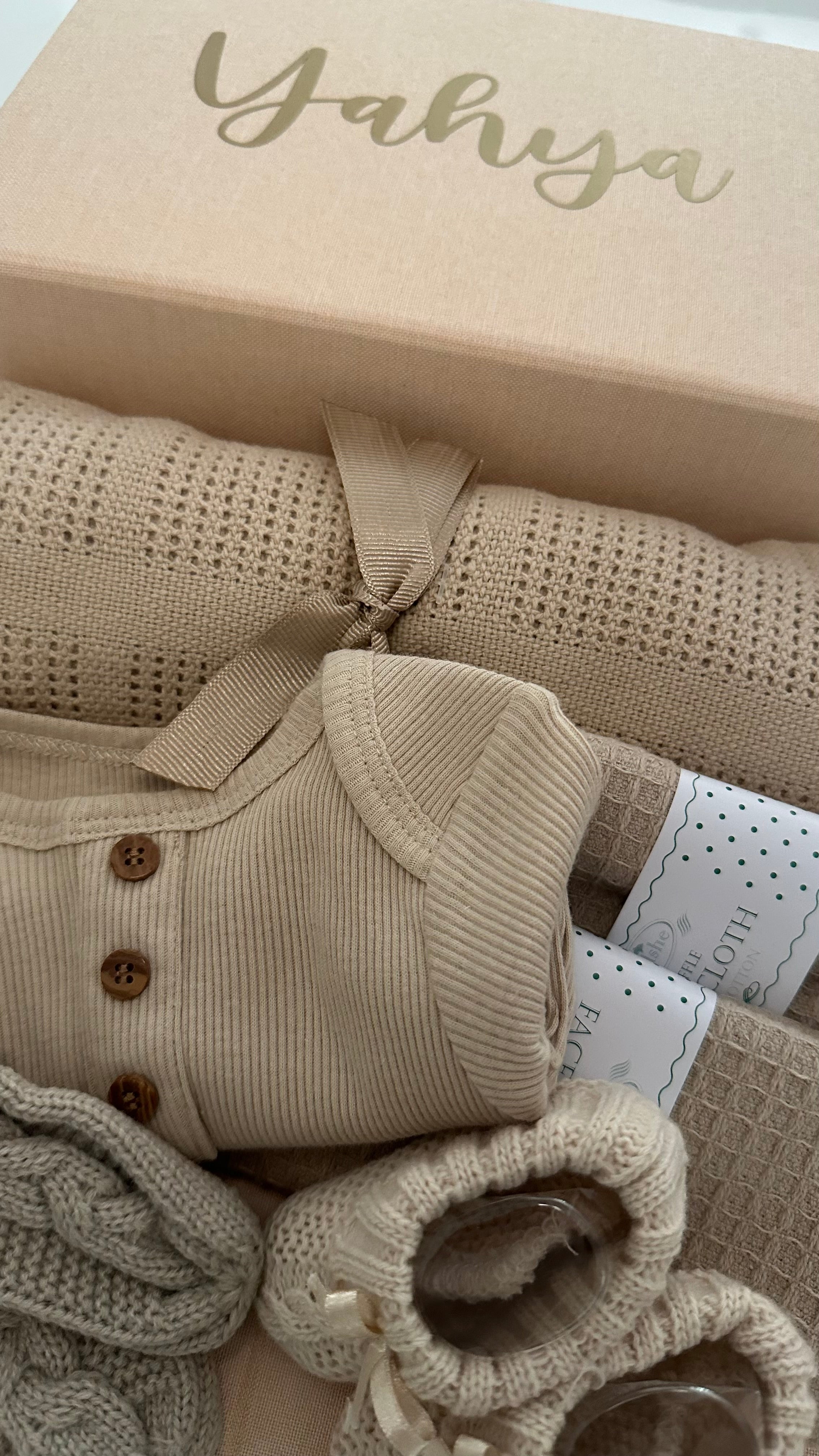 Beautiful beige islamic baby boy/girl hamper gift