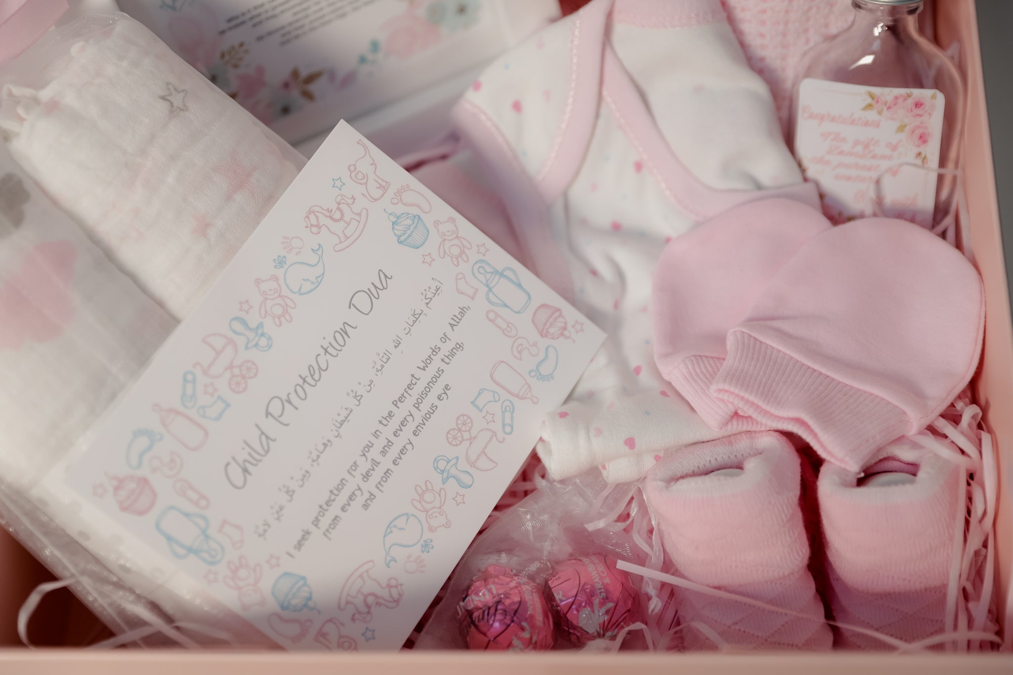 Beautiful pink islamic baby hamper gift