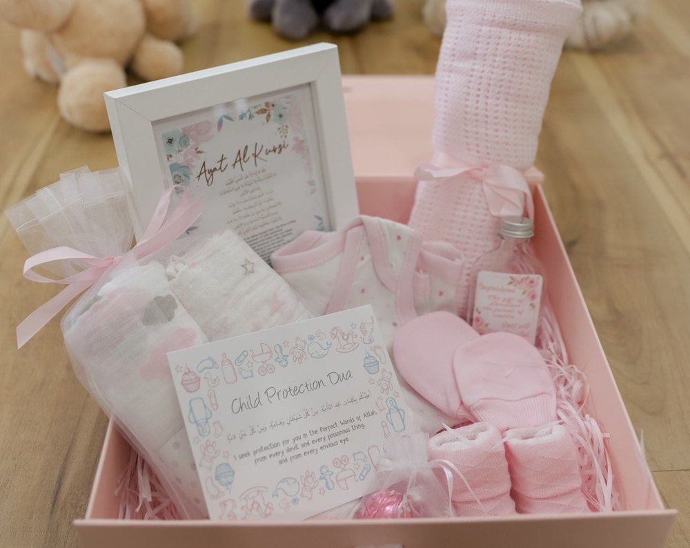Beautiful pink islamic baby hamper gift