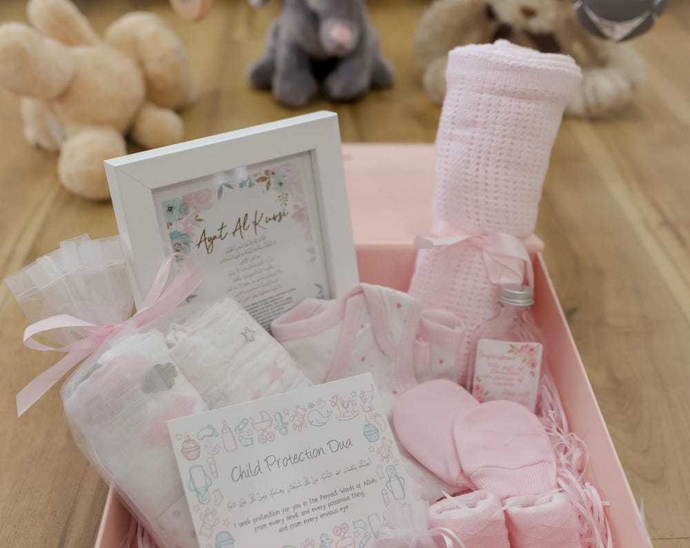 Beautiful pink islamic baby hamper gift